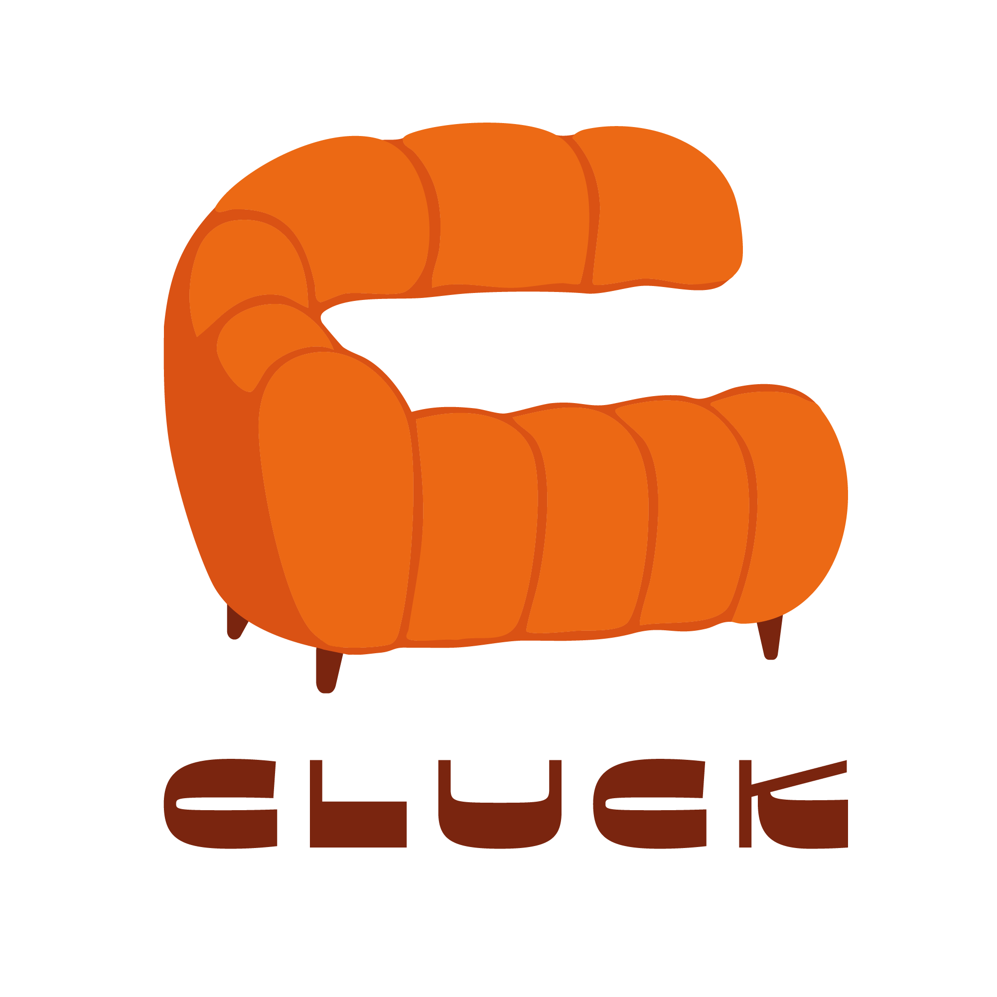 Logo de Cluck représentant un canapé orange en forme de lettre C, symbolisant la conciergerie Airbnb à Mont-de-Marsan